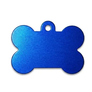 A bone-shaped anodised aluminium pet tag featuring crisp, high-contrast marking achieved via precision MOPA fiber laser engraving by WIKXY.