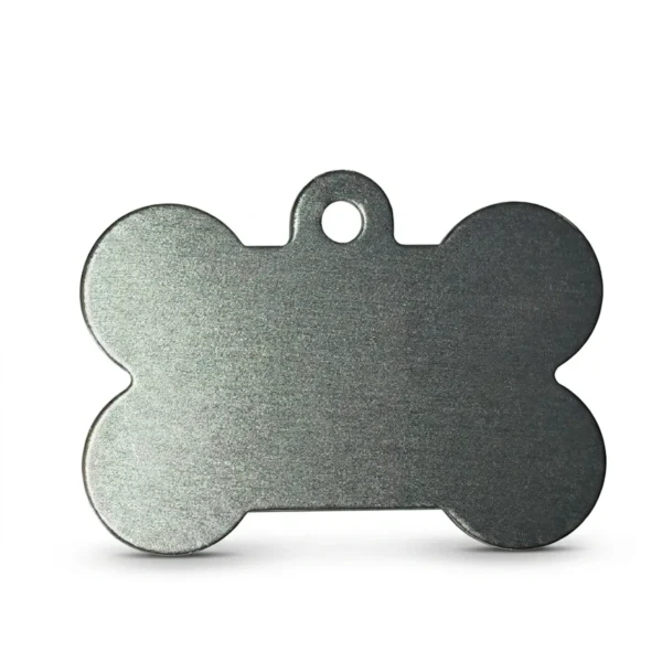 A bone-shaped anodised aluminium pet tag featuring crisp, high-contrast marking achieved via precision MOPA fiber laser engraving by WIKXY.