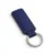 A dark blue, blank premium leather keyholder before customisation, showcasing the raw stitching and thick leather grain on a wooden workshop table by WIKXY.