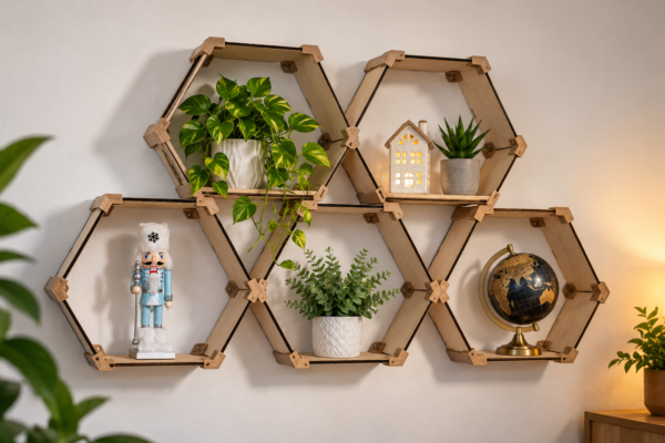 Modular Honeycomb Wall Shelf Wooden Display Shelving Home Decor