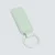 laser-engraved-leather-keyholder-rectangular-shape-mint-green Pale green rectangular leather key fob with stitched edges and a silver metal ring