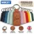 laser-engraved-leather-rectangular-keyholder-colour-range Personalised leather keyrings in assorted colours, with a brown keyring engraved “Emma” and hearts; UK made