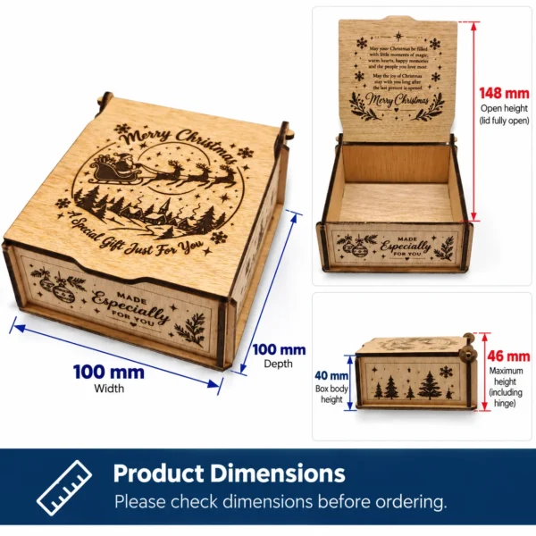 Personalised Wooden Christmas Gift Box Engraved Santa Keepsake Made in UK
