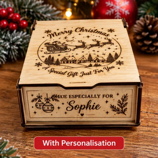 Personalised Wooden Christmas Gift Box Engraved Santa Keepsake Made in UK