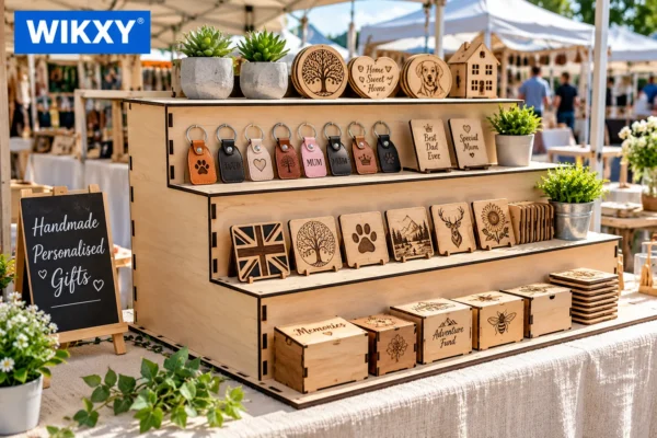 4-Tier Wooden Display Stand – Premium & Free Engraving for Craft Fairs & Market Stalls